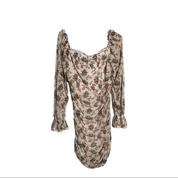 Floral Bodycon Dress Mesh Ruched Occasion Sundress Form Fitting XL - Picture 5 of 9